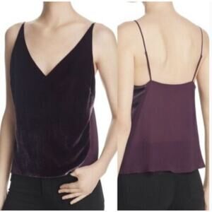 J Brand Velvet Velour Top Women's S Purple Black V-Neck Spaghetti Strap Pullover